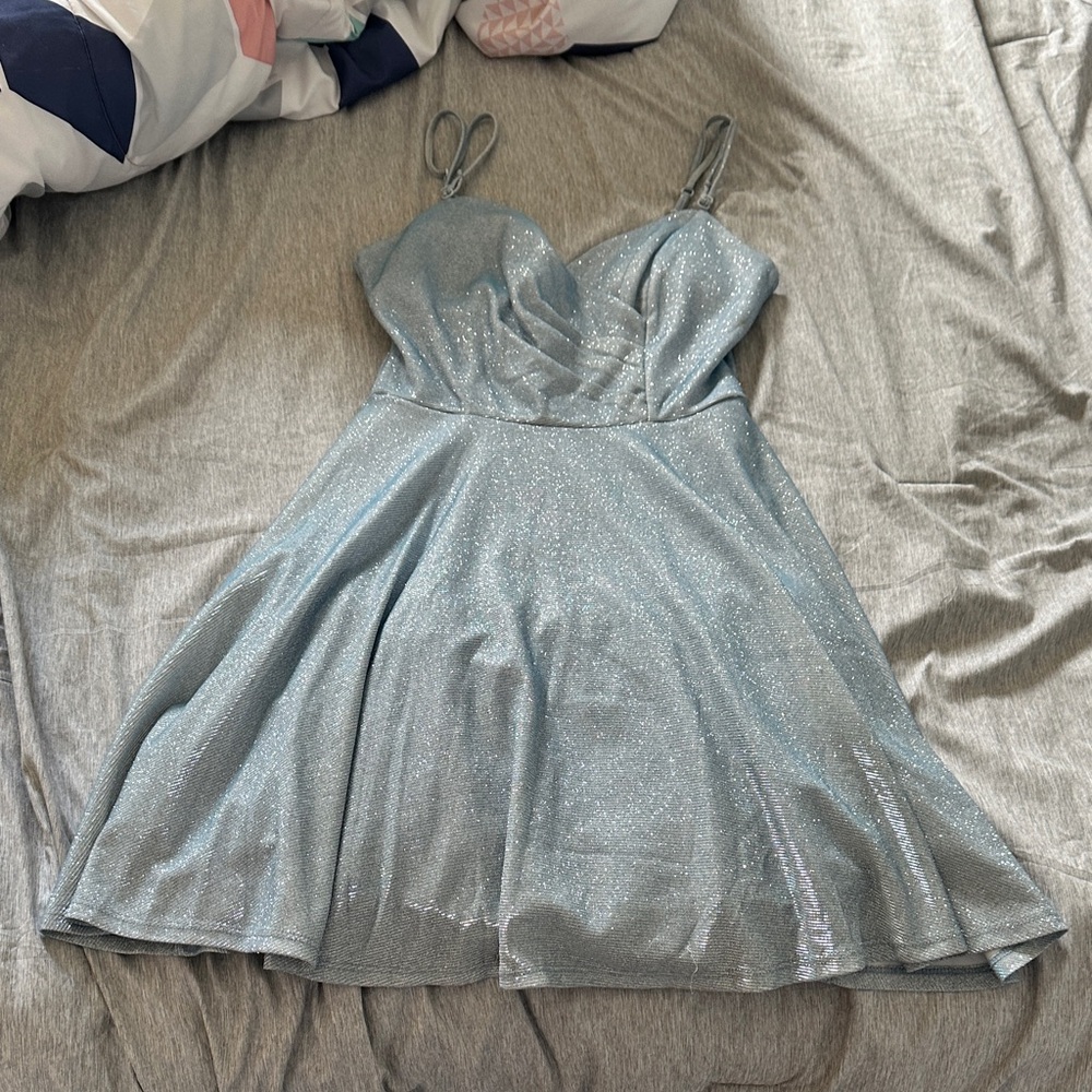 Sparkling Blue Spaghetti Adjustable Strap Dress